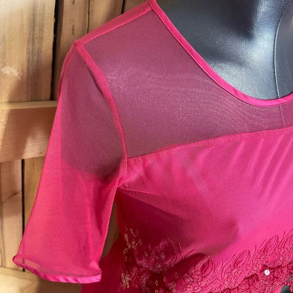 Badgley Mischka American Glamour Sequin Pink Dress Sexy Formal Womens Small